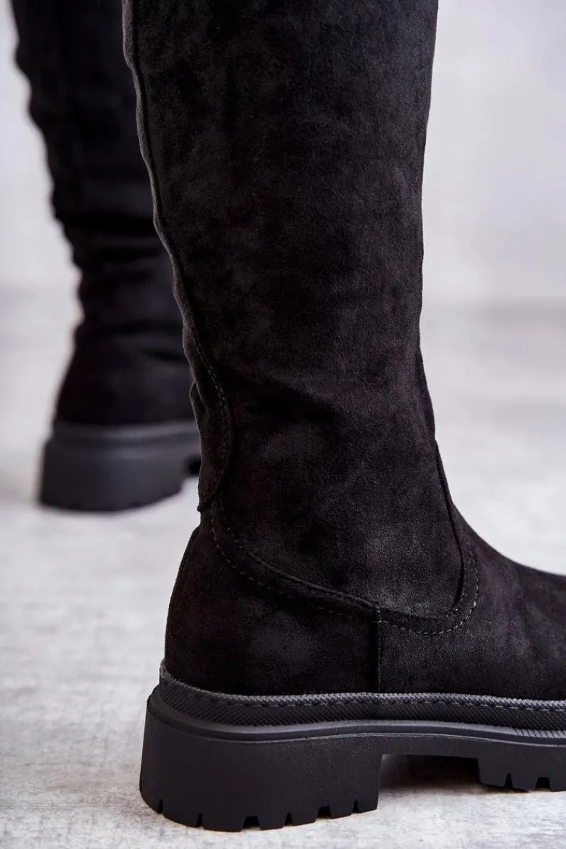 Online Damskie Ocieplane Kozaki Do Kolana Czarne Helma Damskie Kozaki Płaskie|Kozaki Przed Kolano