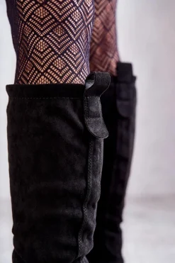 Online Damskie Ocieplane Kozaki Do Kolana Czarne Helma Damskie Kozaki Płaskie|Kozaki Przed Kolano