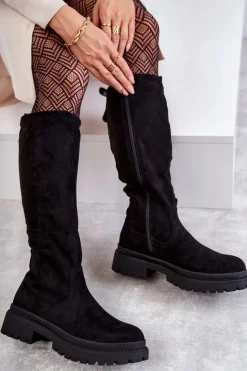 Online Damskie Ocieplane Kozaki Do Kolana Czarne Helma Damskie Kozaki Płaskie|Kozaki Przed Kolano