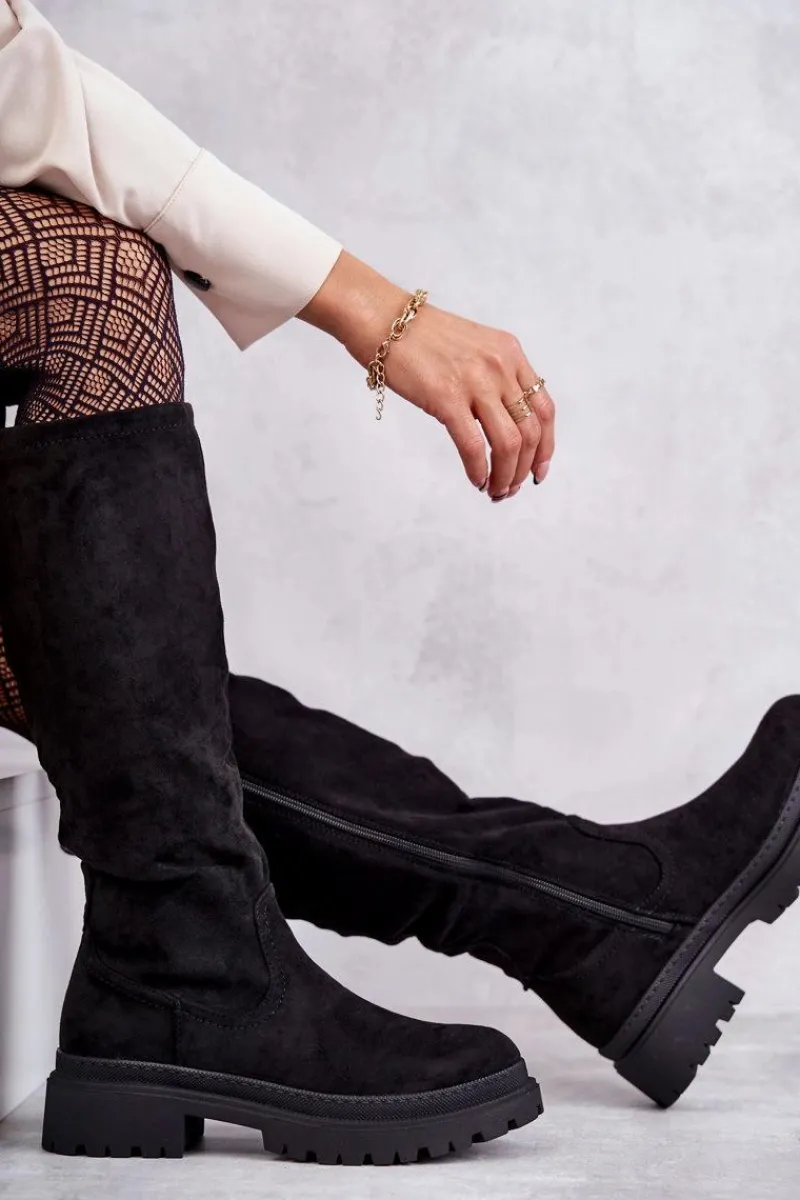 Online Damskie Ocieplane Kozaki Do Kolana Czarne Helma Damskie Kozaki Płaskie|Kozaki Przed Kolano