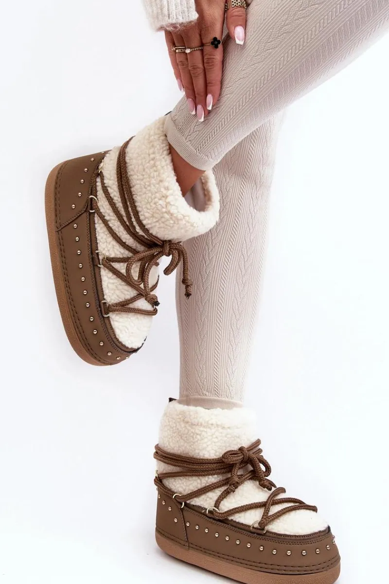 Śniegowce Damskie>Boto Damskie Ocieplane Śniegowce Brązowe Rohes Brązowy