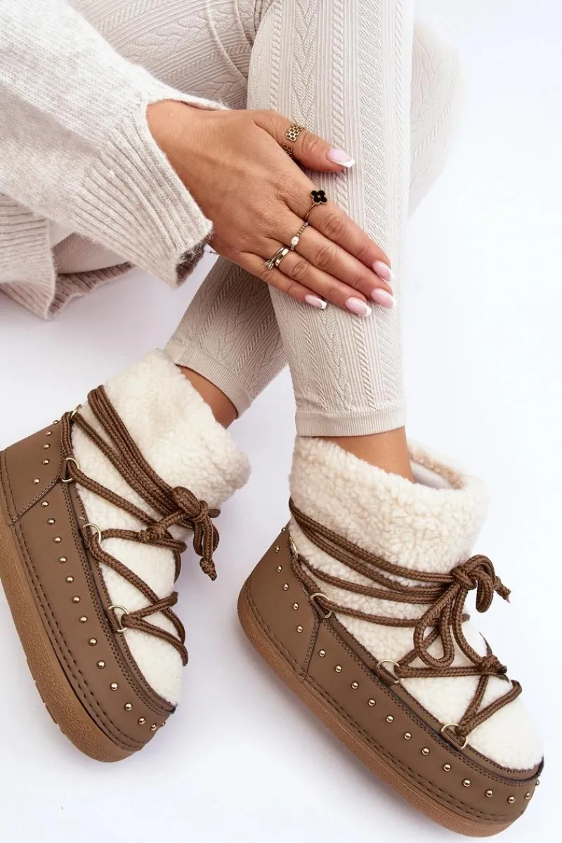 Śniegowce Damskie>Boto Damskie Ocieplane Śniegowce Brązowe Rohes Brązowy