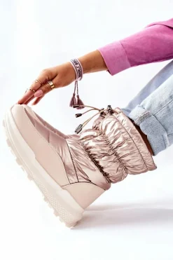 Sale Damskie Ocieplane Śniegowce Na Suwak Złote Starbone Damskie Śniegowce Damskie