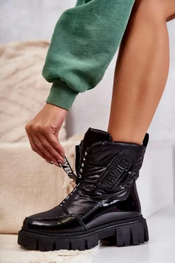 Clearance Damskie Ocieplane Śniegowce Na Suwak Czarne Marit Damskie Śniegowce Damskie