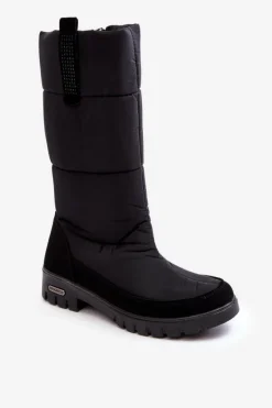 Hot Damskie Ocieplane Śniegowce Progress PROGJ-22-136 Czarne Damskie Śniegowce Damskie|Kozaki Płaskie