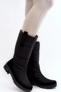 Hot Damskie Ocieplane Śniegowce Progress PROGJ-22-136 Czarne Damskie Śniegowce Damskie|Kozaki Płaskie