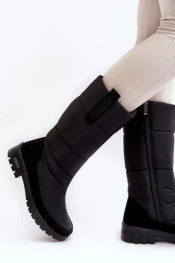 Hot Damskie Ocieplane Śniegowce Progress PROGJ-22-136 Czarne Damskie Śniegowce Damskie|Kozaki Płaskie