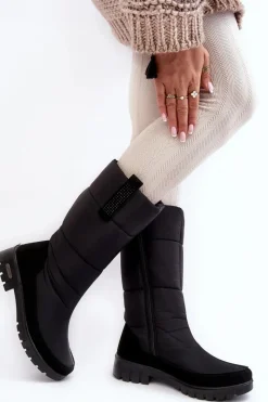 Hot Damskie Ocieplane Śniegowce Progress PROGJ-22-136 Czarne Damskie Śniegowce Damskie|Kozaki Płaskie