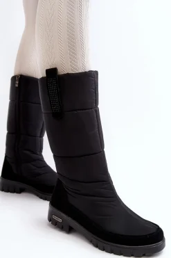 Hot Damskie Ocieplane Śniegowce Progress PROGJ-22-136 Czarne Damskie Śniegowce Damskie|Kozaki Płaskie