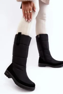 Hot Damskie Ocieplane Śniegowce Progress PROGJ-22-136 Czarne Damskie Śniegowce Damskie|Kozaki Płaskie