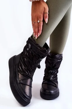 Śniegowce Damskie>Big Star Shoes Damskie Ocieplane Śniegowce Big Star KK274193 Czarne