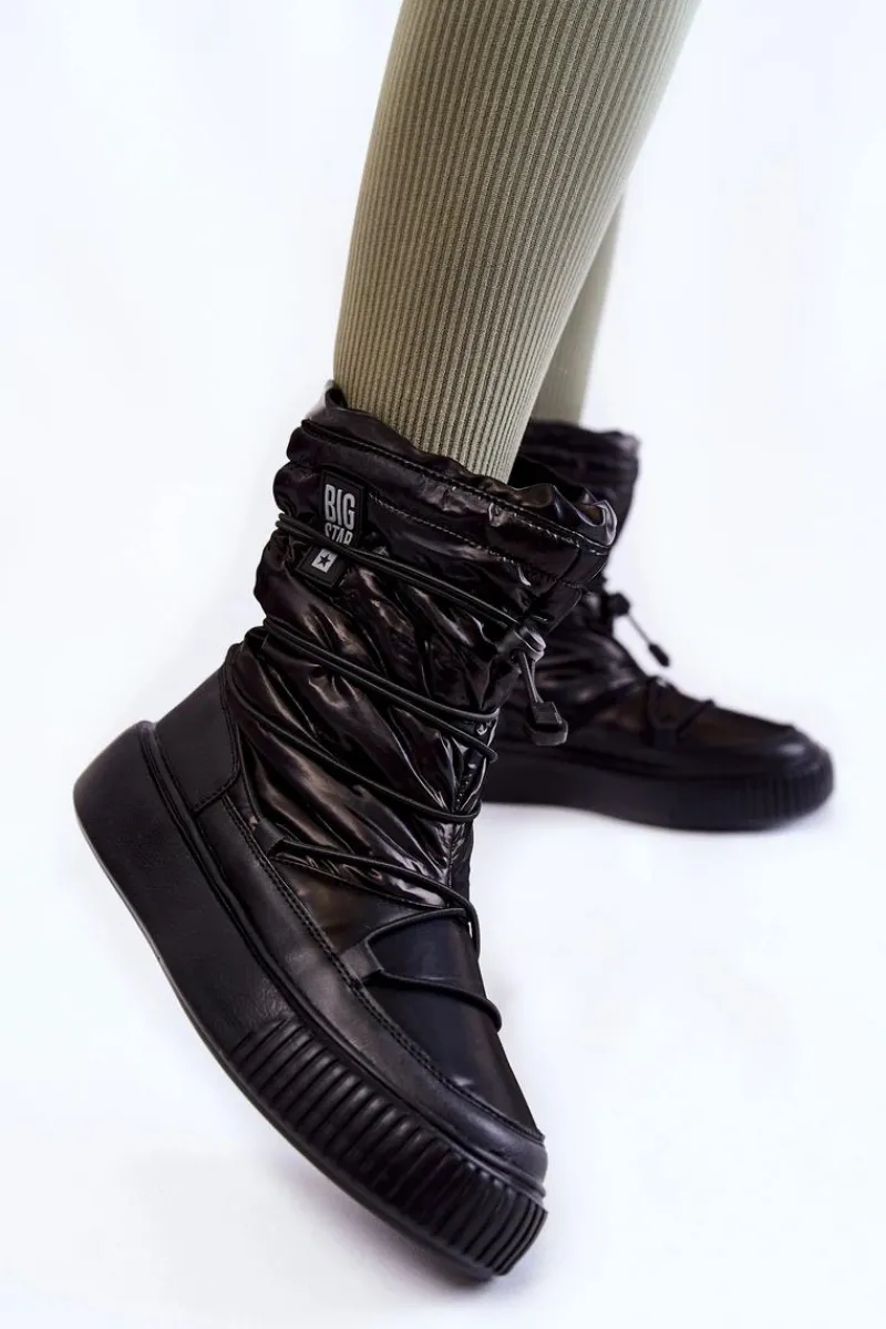 Śniegowce Damskie>Big Star Shoes Damskie Ocieplane Śniegowce Big Star KK274193 Czarne