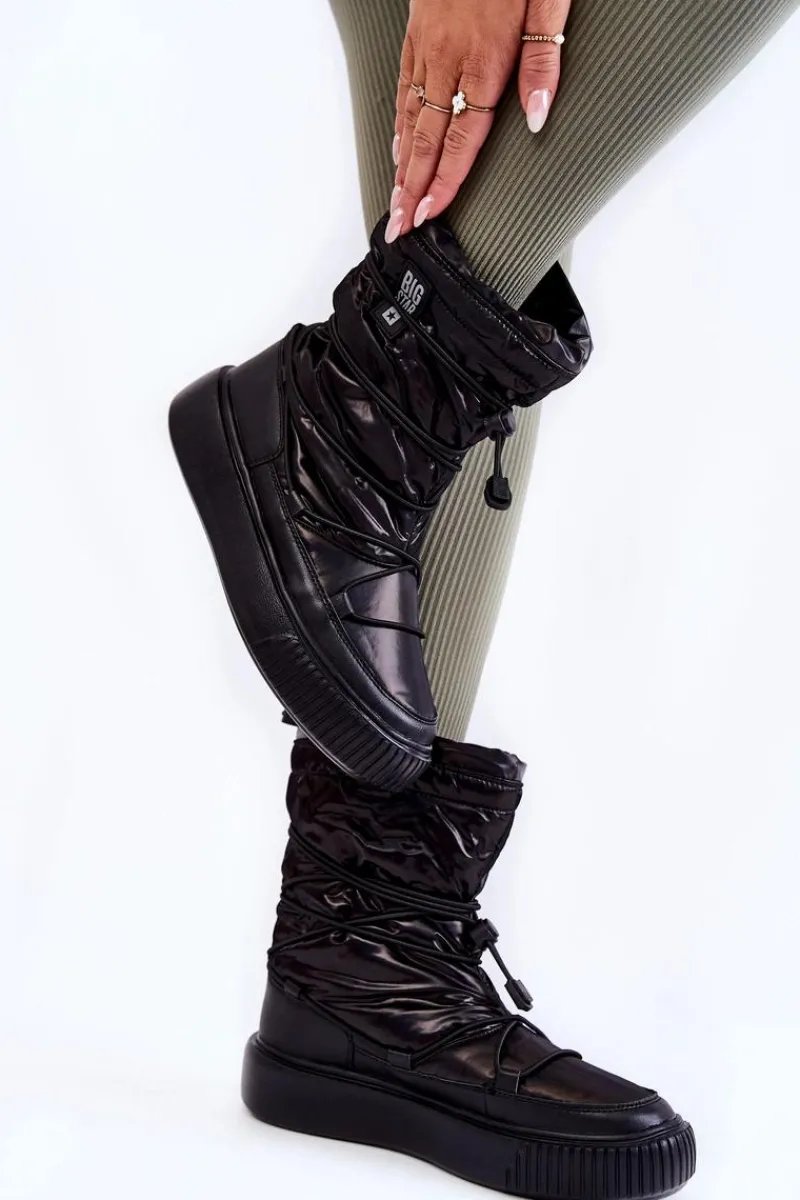 Śniegowce Damskie>Big Star Shoes Damskie Ocieplane Śniegowce Big Star KK274193 Czarne