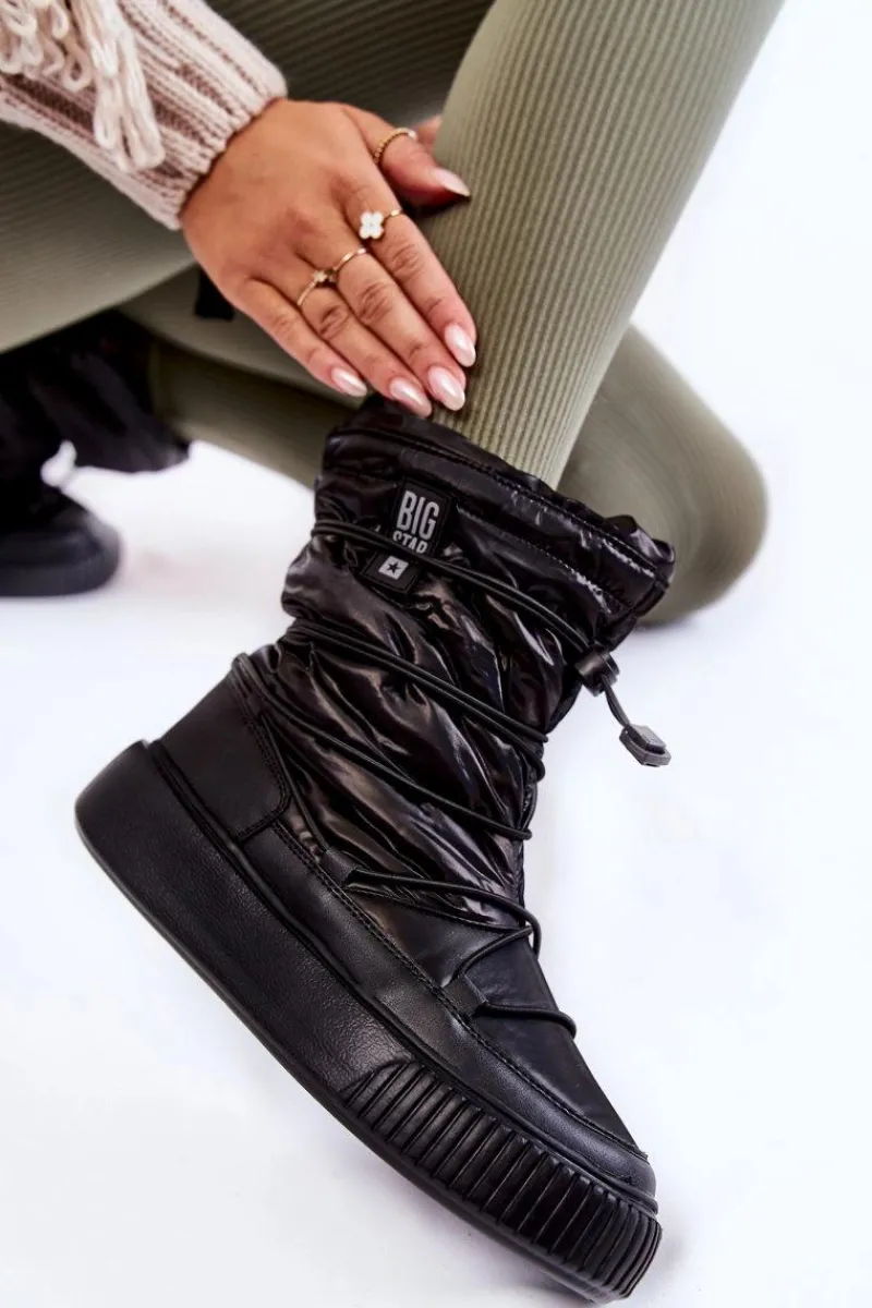 Śniegowce Damskie>Big Star Shoes Damskie Ocieplane Śniegowce Big Star KK274193 Czarne