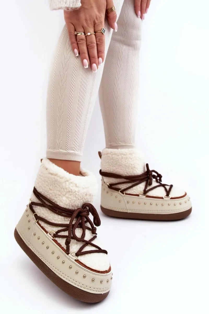 Śniegowce Damskie>Boto Damskie Ocieplane Śniegowce Beżowe Rohes Beżowy