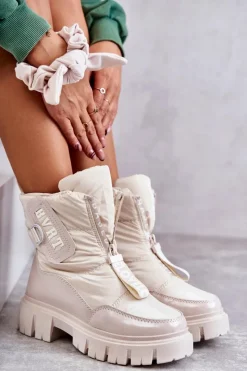 Śniegowce Damskie>Boto Damskie Ocieplane Śniegowce Na Suwak Beżowe Marit