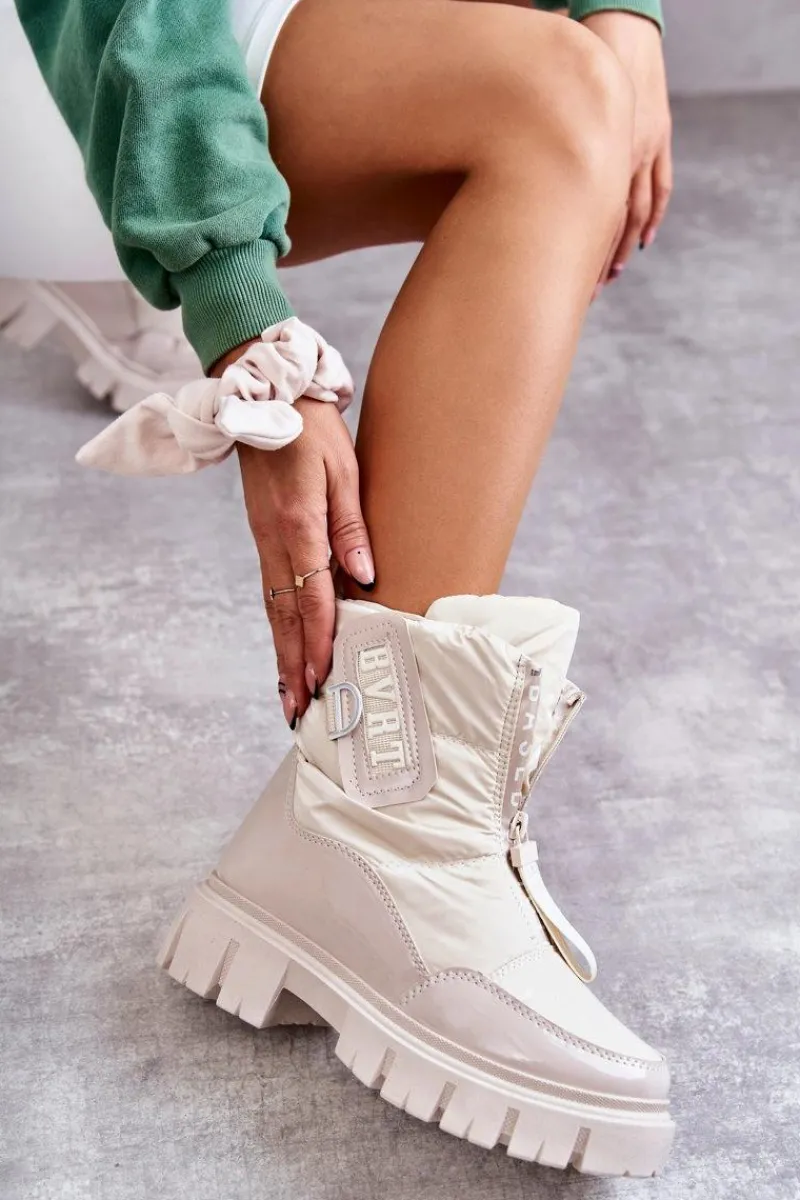 Śniegowce Damskie>Boto Damskie Ocieplane Śniegowce Na Suwak Beżowe Marit