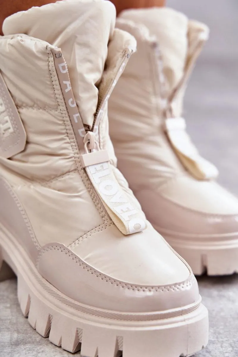 Śniegowce Damskie>Boto Damskie Ocieplane Śniegowce Na Suwak Beżowe Marit