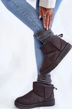 Sale Damskie Ocieplane Śniegowce Big Star KK274291 Szare Damskie Śniegowce Damskie