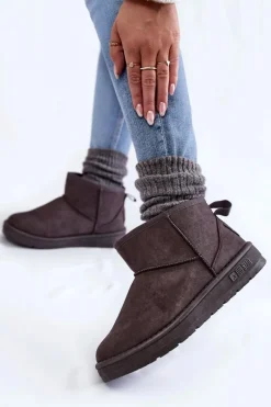 Sale Damskie Ocieplane Śniegowce Big Star KK274291 Szare Damskie Śniegowce Damskie