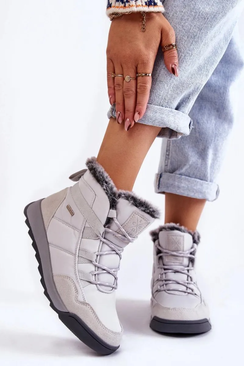 Discount Damskie Ocieplane Śniegowce KK2R4015C Szare Damskie Śniegowce Damskie|Botki Płaskie