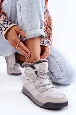 Discount Damskie Ocieplane Śniegowce KK2R4015C Szare Damskie Śniegowce Damskie|Botki Płaskie