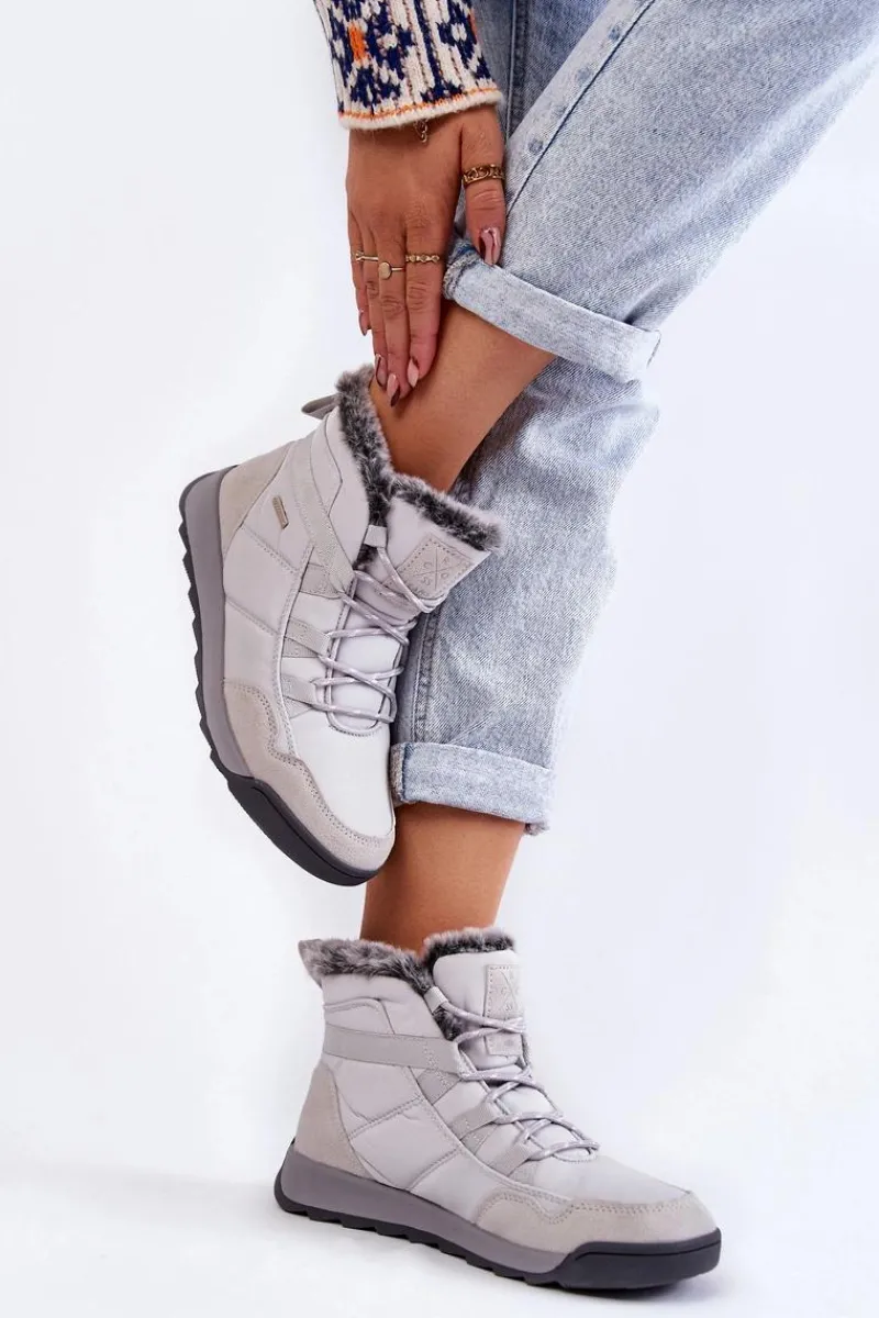 Discount Damskie Ocieplane Śniegowce KK2R4015C Szare Damskie Śniegowce Damskie|Botki Płaskie