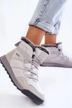 Discount Damskie Ocieplane Śniegowce KK2R4015C Szare Damskie Śniegowce Damskie|Botki Płaskie