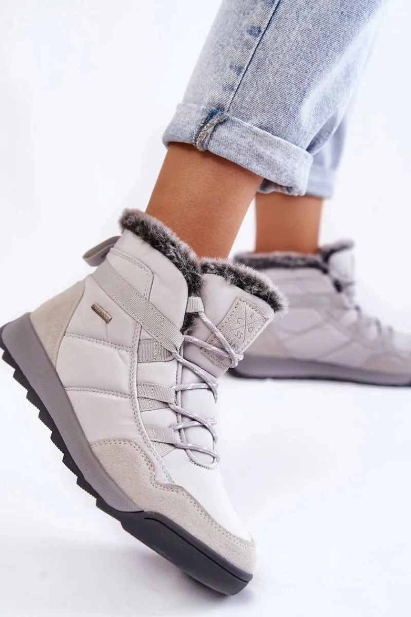 Discount Damskie Ocieplane Śniegowce KK2R4015C Szare Damskie Śniegowce Damskie|Botki Płaskie