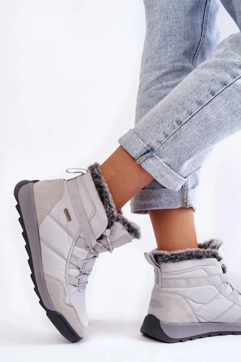 Discount Damskie Ocieplane Śniegowce KK2R4015C Szare Damskie Śniegowce Damskie|Botki Płaskie
