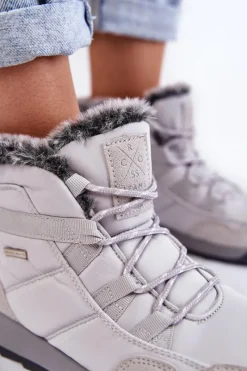Discount Damskie Ocieplane Śniegowce KK2R4015C Szare Damskie Śniegowce Damskie|Botki Płaskie