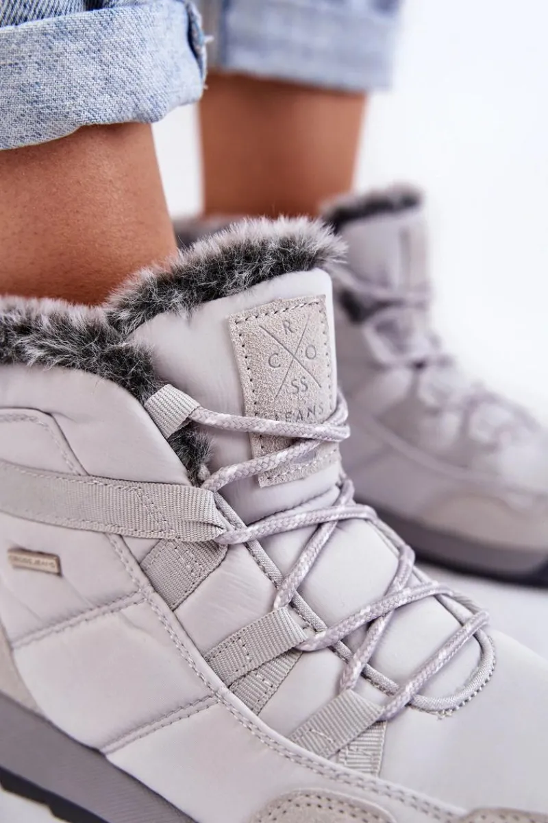 Discount Damskie Ocieplane Śniegowce KK2R4015C Szare Damskie Śniegowce Damskie|Botki Płaskie