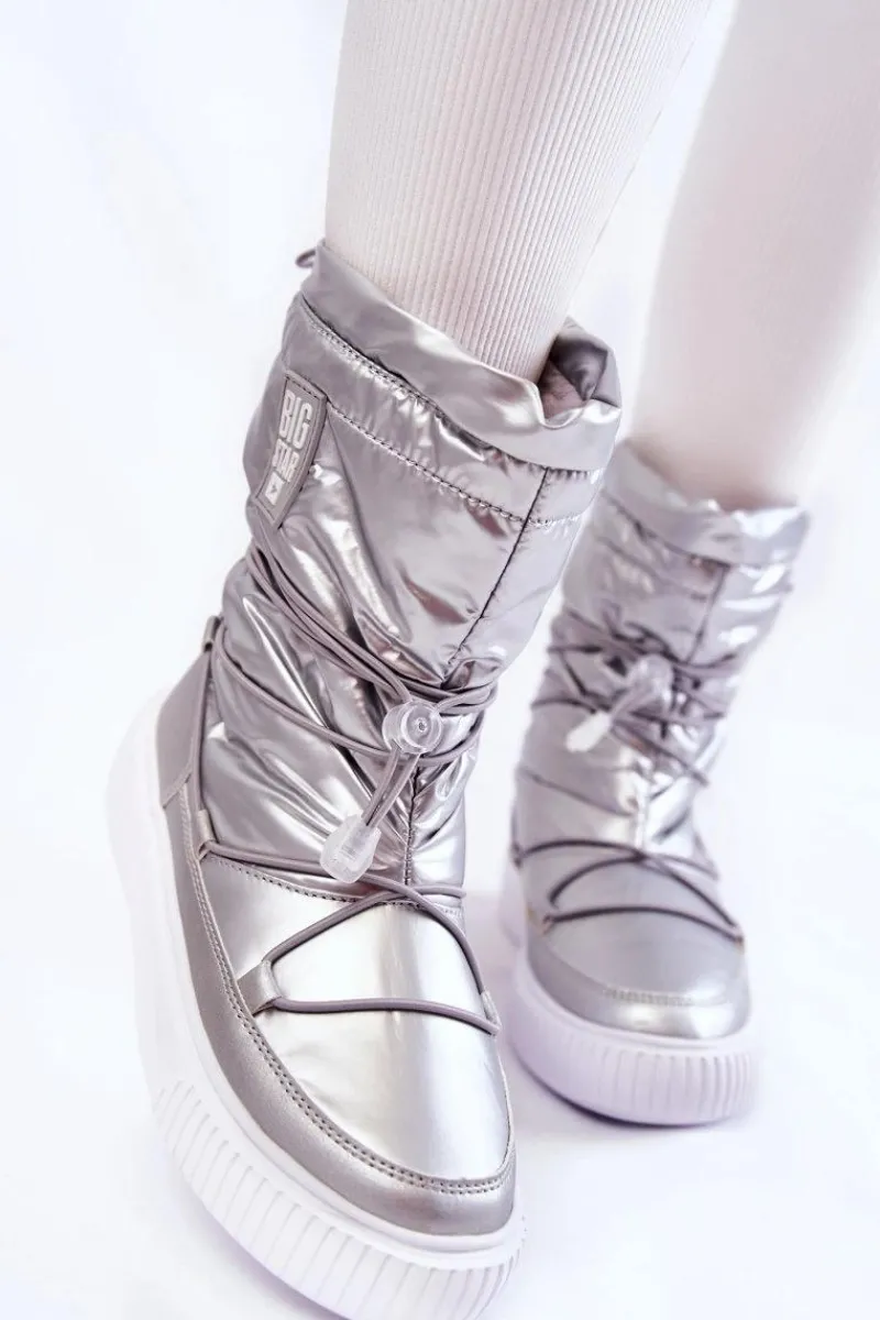 Sale Damskie Ocieplane Śniegowce Big Star KK274195 Srebrne Damskie Śniegowce Damskie