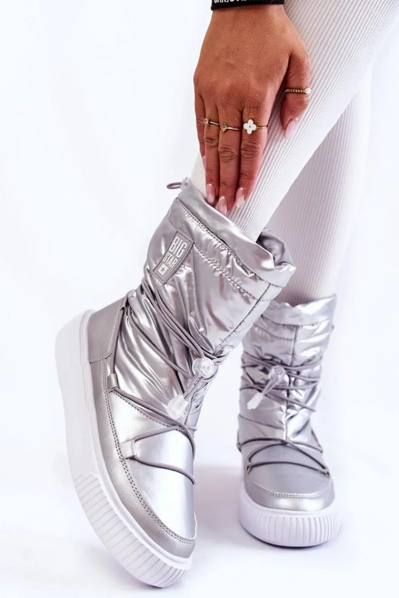 Sale Damskie Ocieplane Śniegowce Big Star KK274195 Srebrne Damskie Śniegowce Damskie