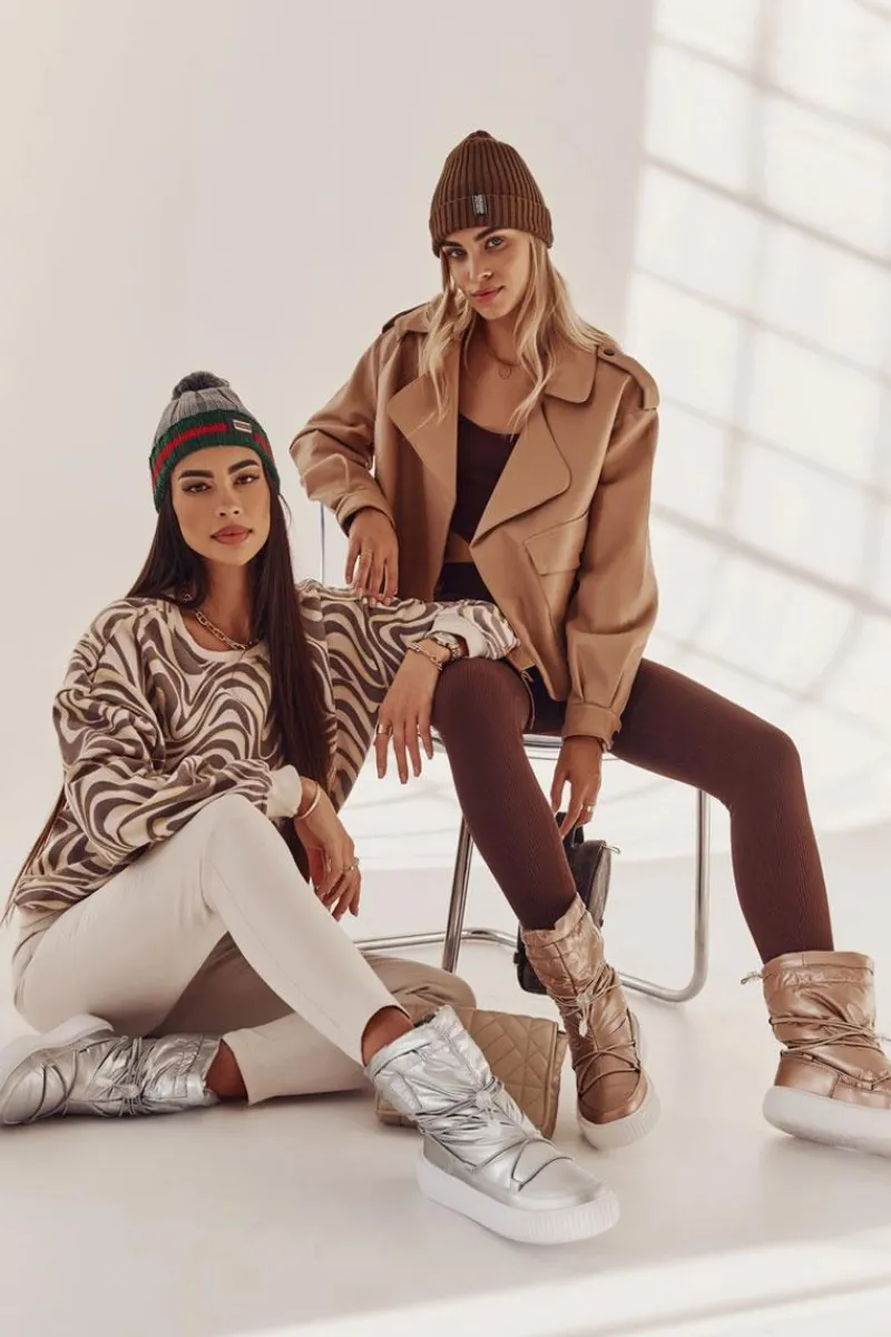 Sale Damskie Ocieplane Śniegowce Big Star KK274195 Srebrne Damskie Śniegowce Damskie