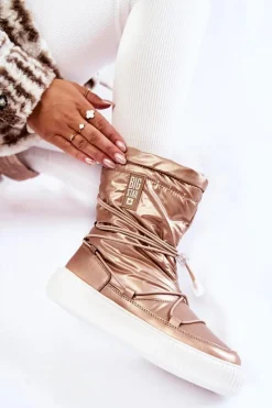 Sale Big Star Shoes Damskie Ocieplane Śniegowce Big Star KK274194 Beżowe Beżowy