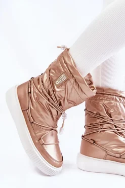 Sale Big Star Shoes Damskie Ocieplane Śniegowce Big Star KK274194 Beżowe Beżowy