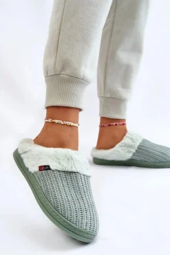 Clearance Boto Damskie Ocieplane Papcie Wsuwane Z Futerkiem Zielone Leriss