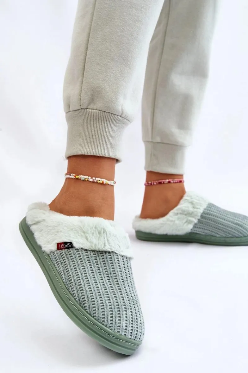 Clearance Boto Damskie Ocieplane Papcie Wsuwane Z Futerkiem Zielone Leriss