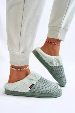 Clearance Boto Damskie Ocieplane Papcie Wsuwane Z Futerkiem Zielone Leriss