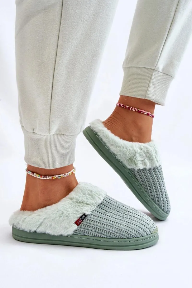 Clearance Boto Damskie Ocieplane Papcie Wsuwane Z Futerkiem Zielone Leriss