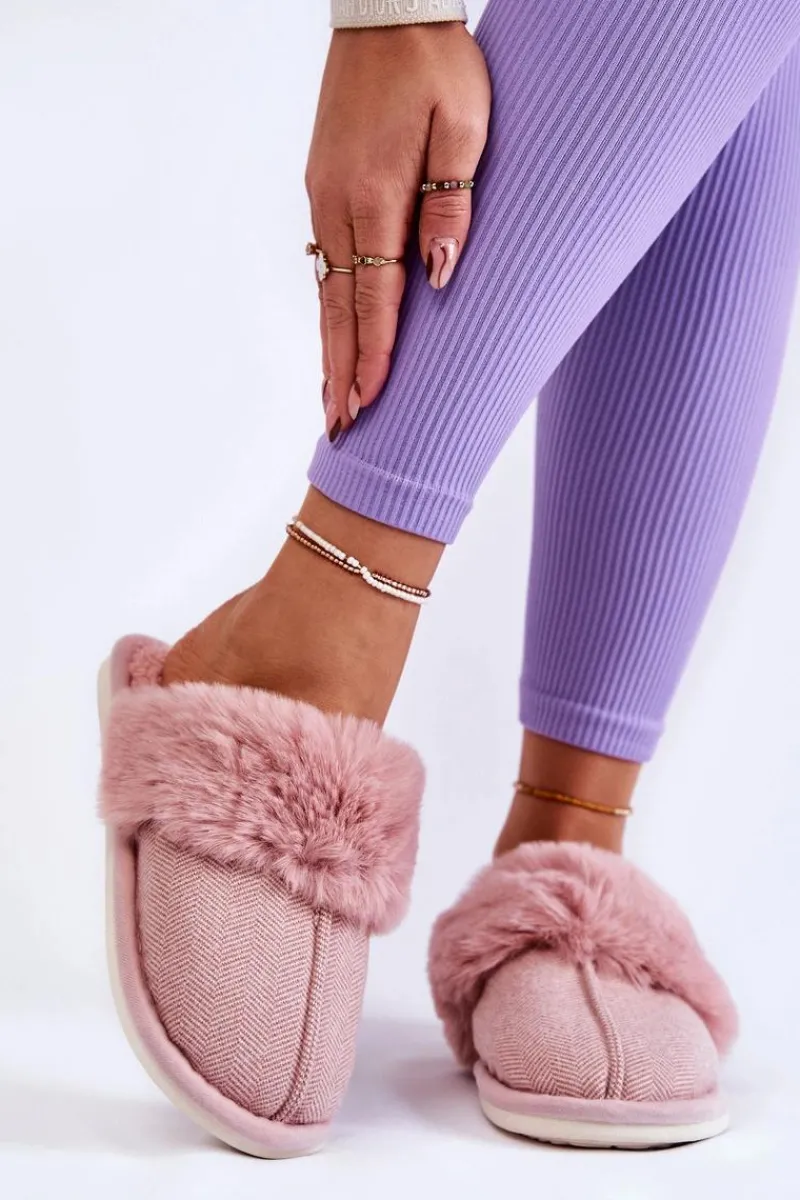 Sale Damskie Ocieplane Papcie Z Futerkiem Jasnoróżowe Franco Damskie Kapcie Klasyczne