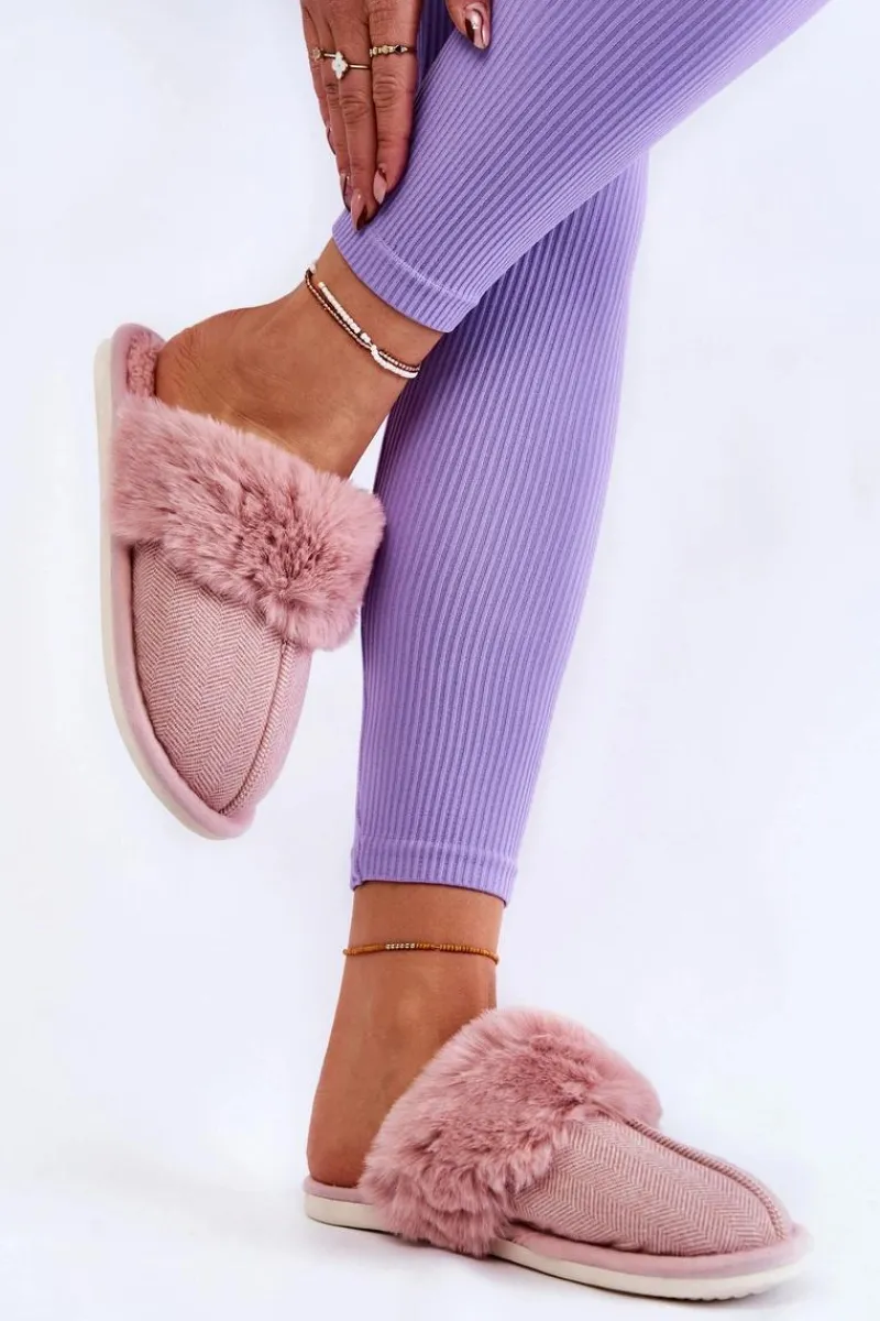 Sale Damskie Ocieplane Papcie Z Futerkiem Jasnoróżowe Franco Damskie Kapcie Klasyczne