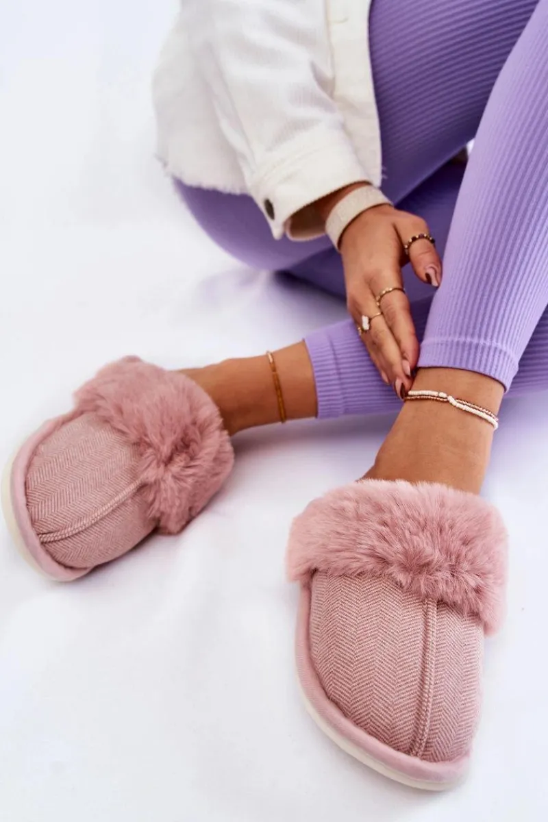 Sale Damskie Ocieplane Papcie Z Futerkiem Jasnoróżowe Franco Damskie Kapcie Klasyczne