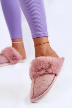 Sale Damskie Ocieplane Papcie Z Futerkiem Jasnoróżowe Franco Damskie Kapcie Klasyczne