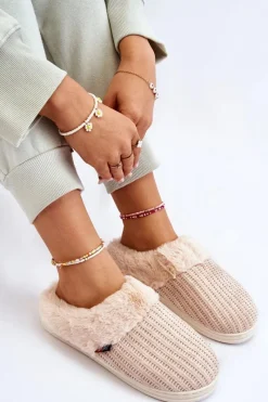 Online Damskie Ocieplane Papcie Wsuwane Z Futerkiem Beżowe Leriss Damskie Kapcie Klasyczne