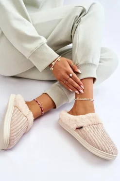 Online Damskie Ocieplane Papcie Wsuwane Z Futerkiem Beżowe Leriss Damskie Kapcie Klasyczne