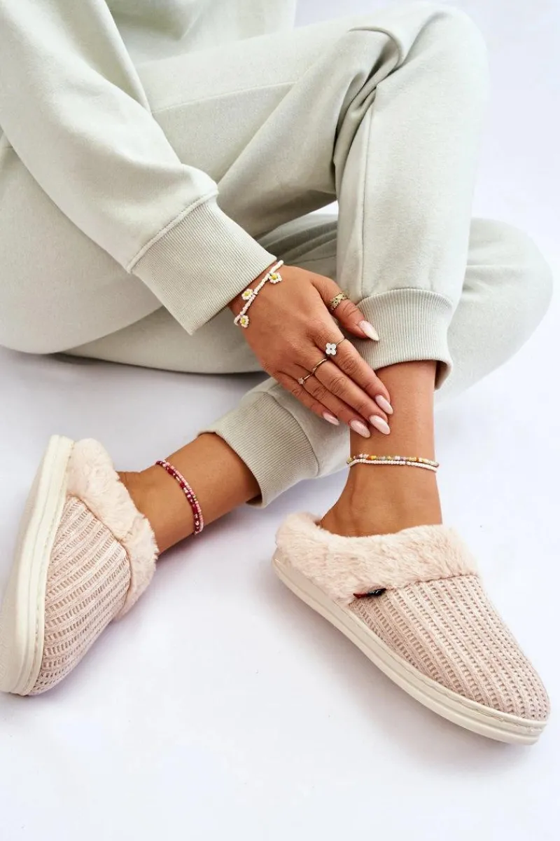 Online Damskie Ocieplane Papcie Wsuwane Z Futerkiem Beżowe Leriss Damskie Kapcie Klasyczne