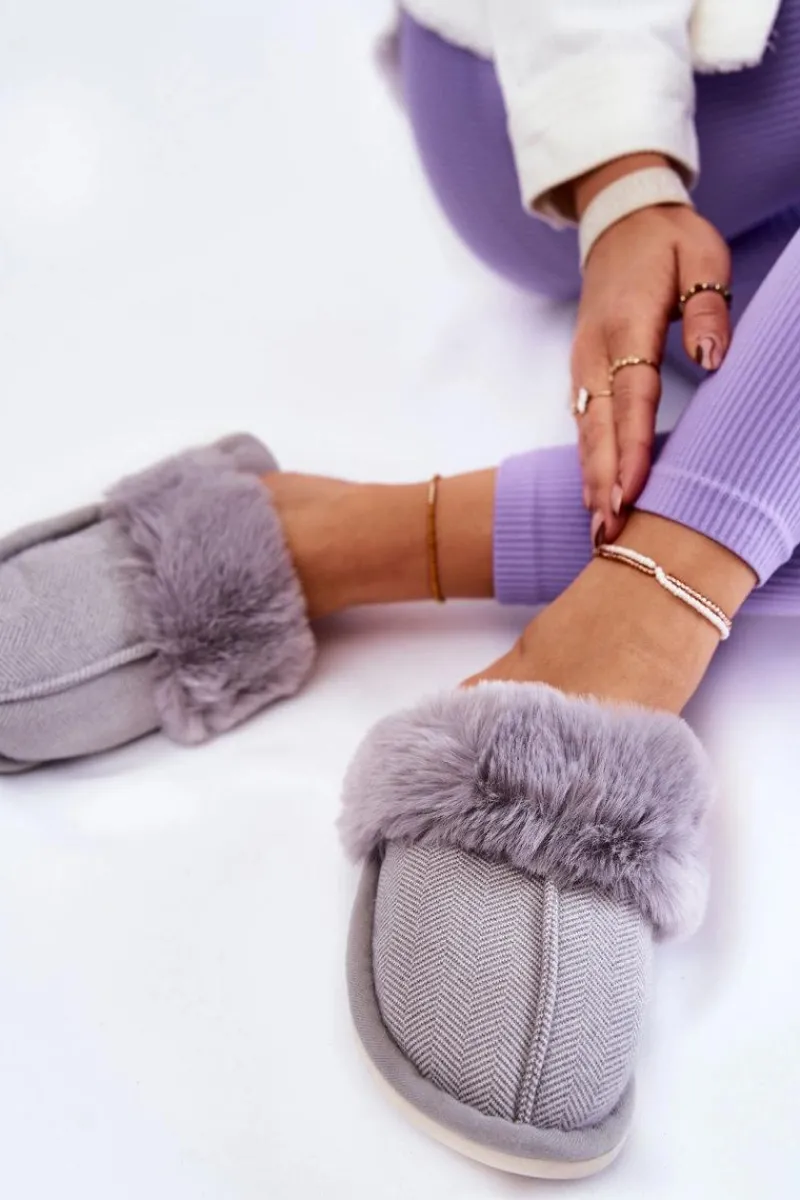 Kapcie Klasyczne>Boto Damskie Ocieplane Papcie Z Futerkiem Szare Franco