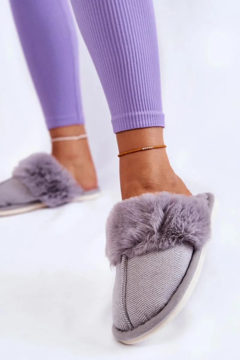 Kapcie Klasyczne>Boto Damskie Ocieplane Papcie Z Futerkiem Szare Franco